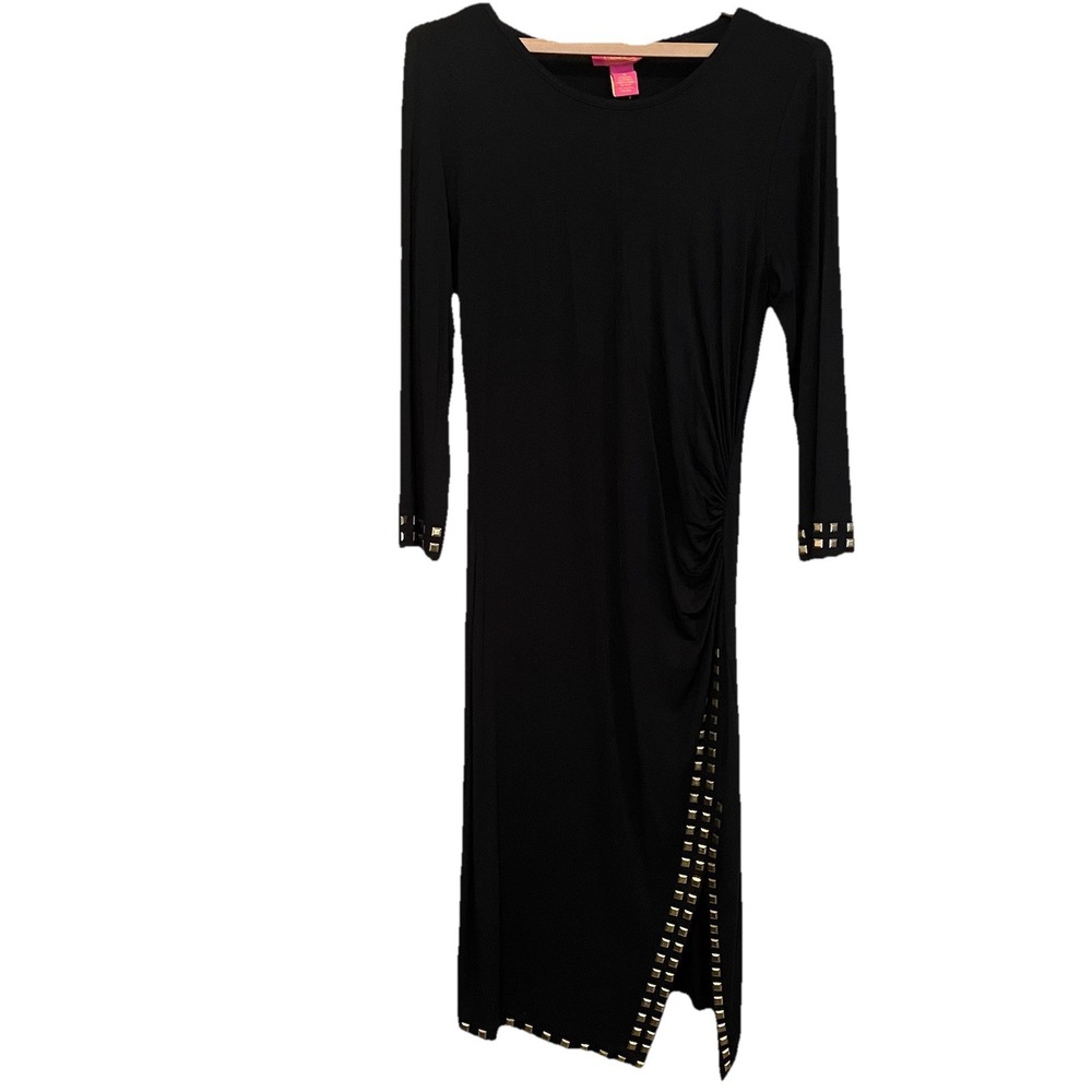 Black Studded Bodycon Midi Dress Women's M Stretch Slit Going Out NWT